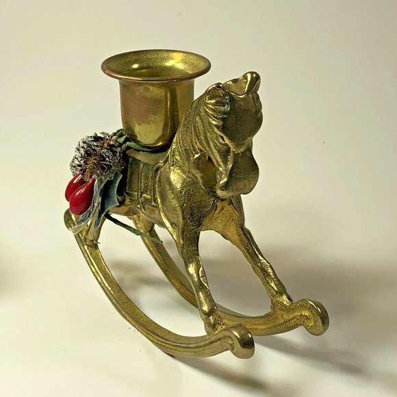 Rocking Horse Stallion Pony Solid Brass Christmas Candle Stick Holder in Box - Picture 5 of 11